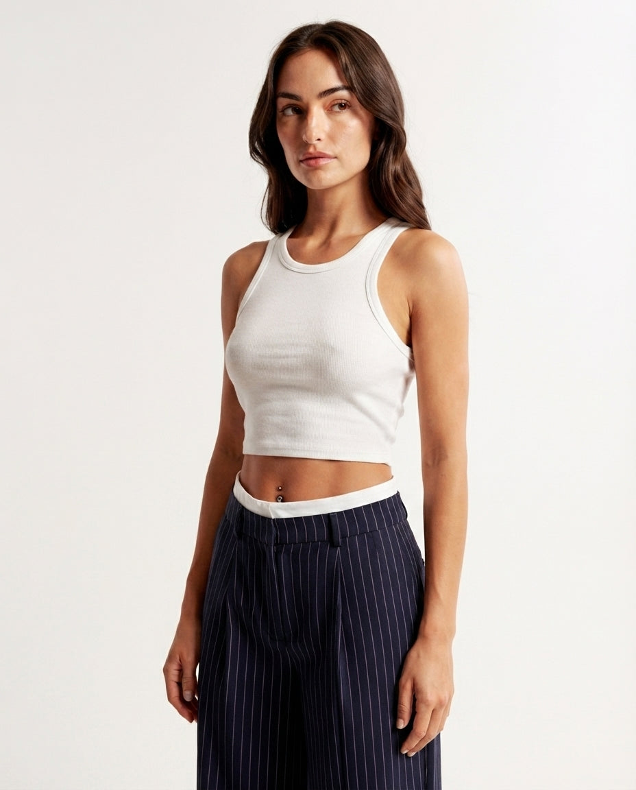 Pinstripe Straight Leg Trousers